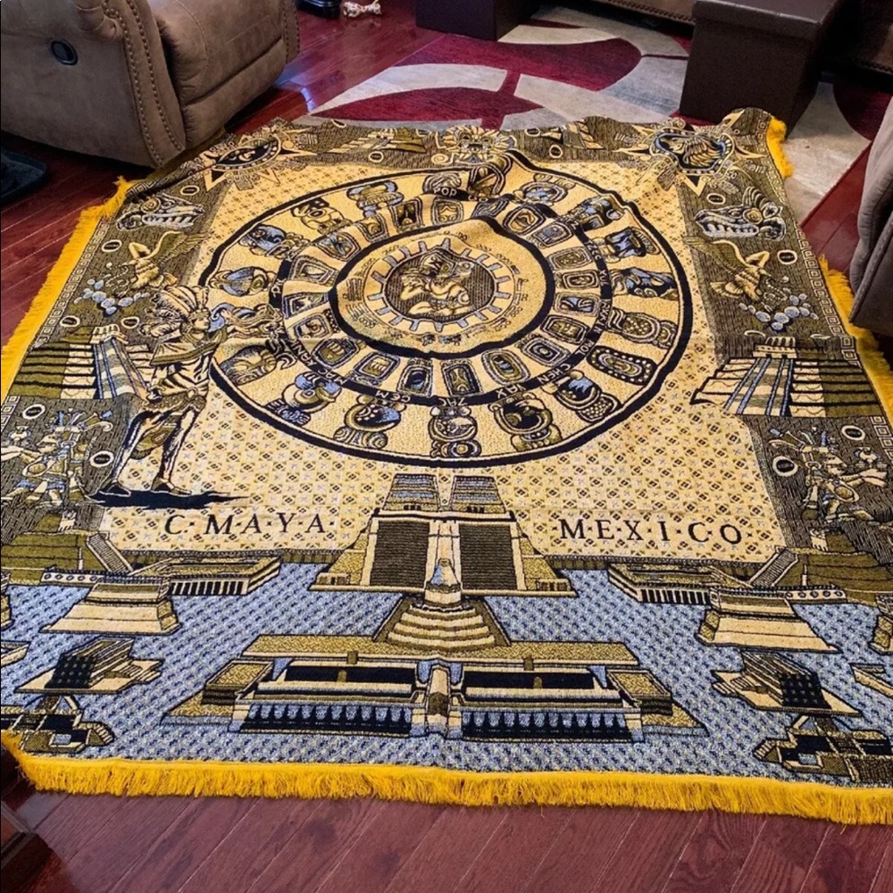 Mayan Aztec Mexican throw new yellow huge!